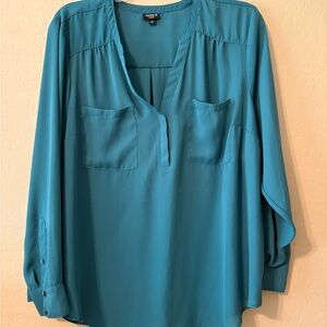 torrid Teal Pullover V-Neck Blouse with Chest Pockets